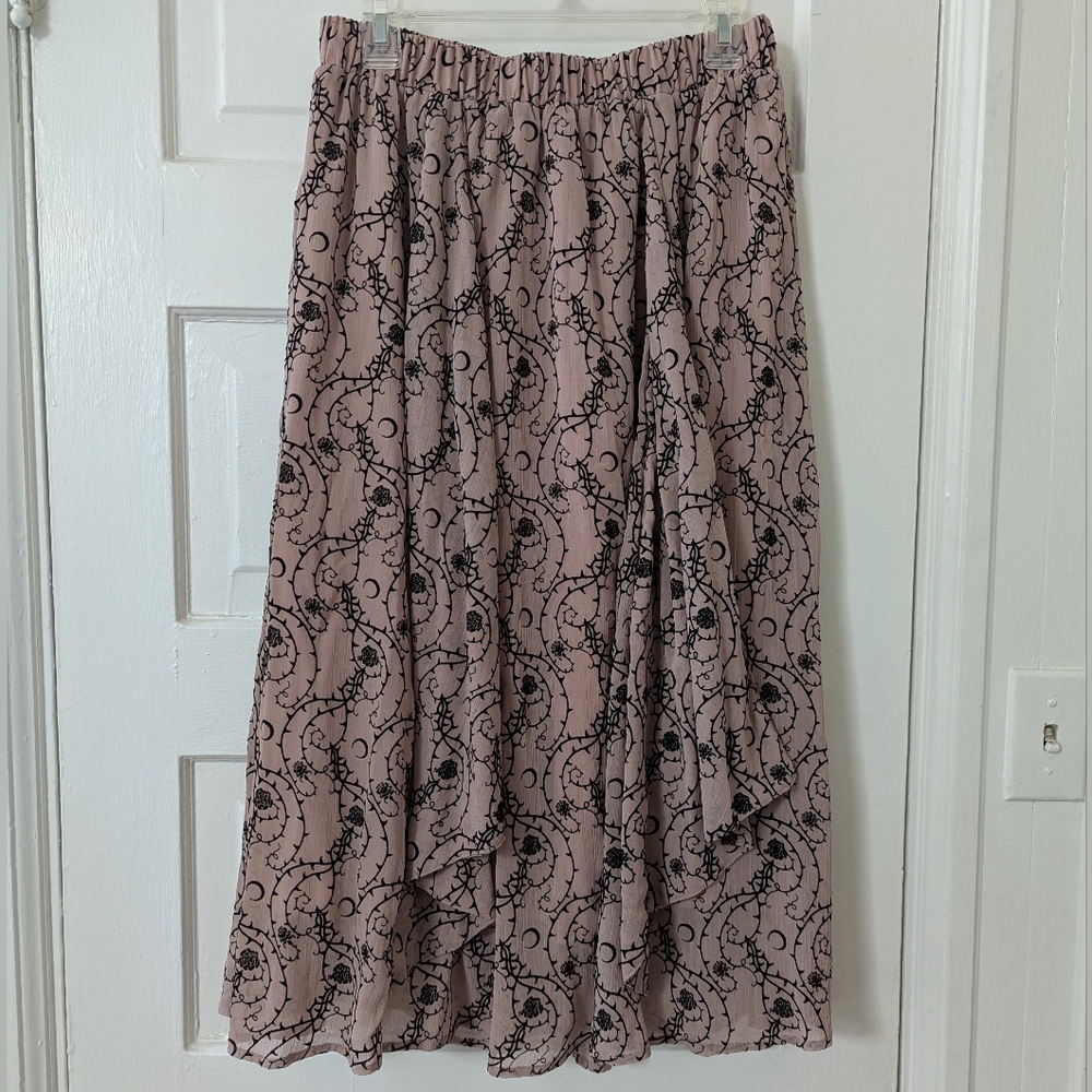 Ruffle Rose And Thorn Midi Skirt